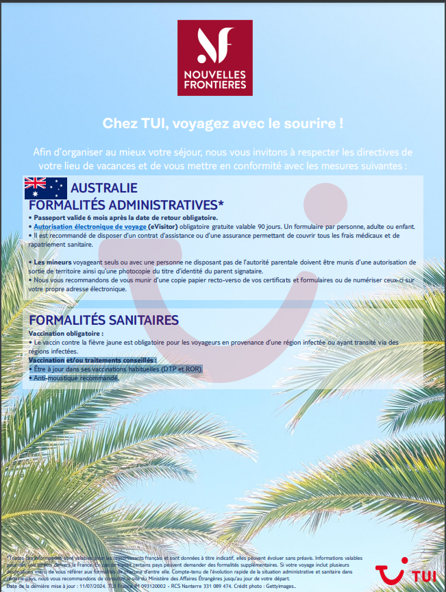 PDF formalités voyage Australie 